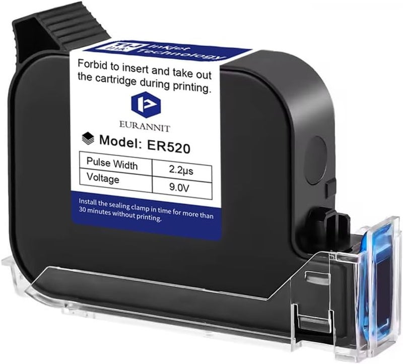 Eurannit Original Black Ink Cartridge ER520, 42ml Quick Dry Solvent Ink Replacement for 0.5inch/12.7mm Handheld Inkjet Printer E11 / E15 / E19 / E98/ XMINI - Image 1